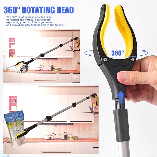 EJG 43 Inch Extra Long Reacher Grabber Tool for Elderly and Disabled, Heavy Duty Pickup Aid with Folding Design, Rotating Jaw & Magnet Tip, Wide 4" Claw Trash Picker