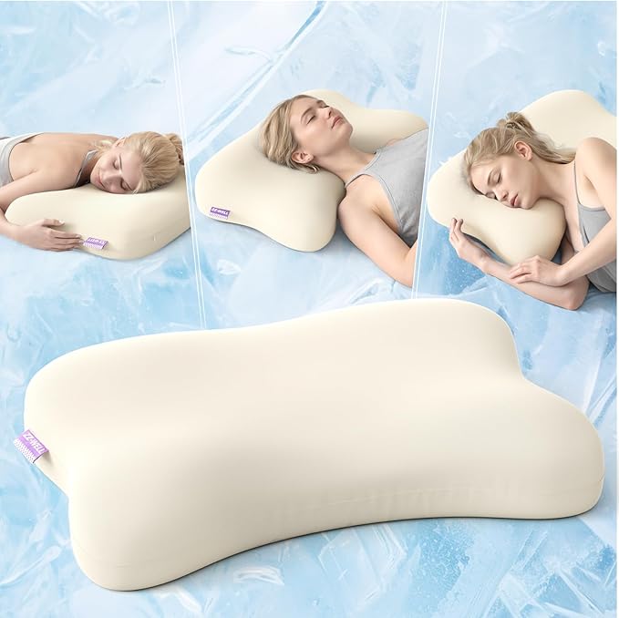 ZZ-WELL Side Sleeper Pillows - Patented Cervical Neck Pillow for Sleeping with Cooling & Removable Cover- High Loft Heavy Density Memory Foam Pillow for Side Back Sleepers (Beige)