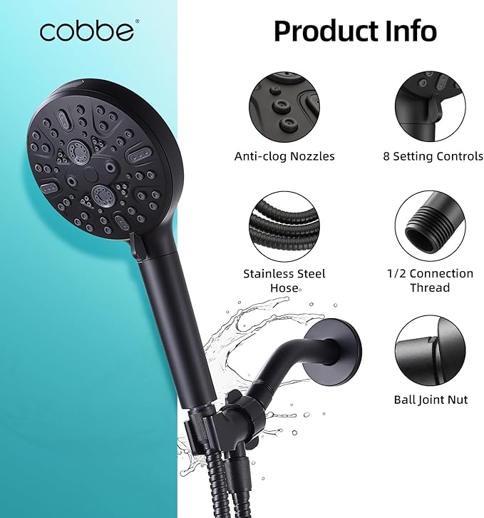Cobbe Filtered Shower Head with Handheld, High Pressure 9 Spray Mode Showerhead with Filters, detachable shower head, Water Softener for Hard Water Remove Chlorine and Harmful Substance,Matte Black