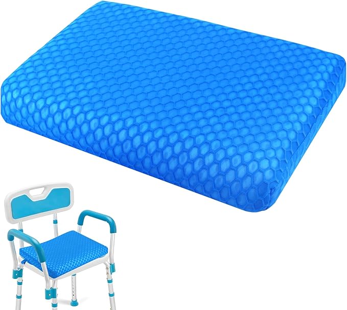 Anycosy Shower Seat Cushion Waterproof Sauna Seat Cushion Bathtub Cushion for Sauna,Slip-Resistant 3D Foam Mesh Bathtub Chair Pad with Hook,Quick Drying Shower Seat Mat for Elderly (Blue, Medium)