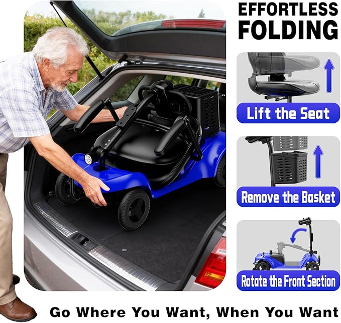 Mobility Scooter for Adults,4 Wheel Mobility Scooter,15 Miles Range,300LBS Capacity,Lightweight and Portable,with LED Headlights and Basket,Charger Included,Gifts Suitable for Elders,Blue