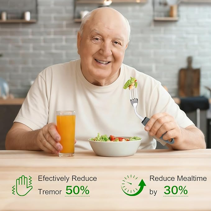 KintKita Adaptive Utensils for Elderly 4 Piece, 45°Angled Parkinsons Utensils for Elderly, Arthritis,2.9 oz Weighted Silverware for Elderly, Arthritis, Weak Hand Grip, Left-Handed Use