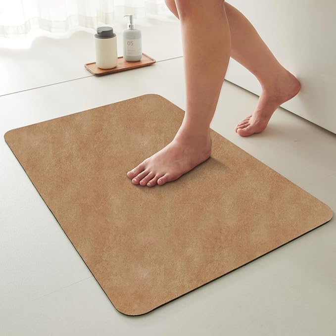 TYUU Bathroom Mat Quick Dry, Bathroom Rugs Non Slip Washable Thin Absorbent Bath Mat Fits Under Door Bathroom Floor Mat Perfect for Bath, Shower, or Sink 20"x30" Camel