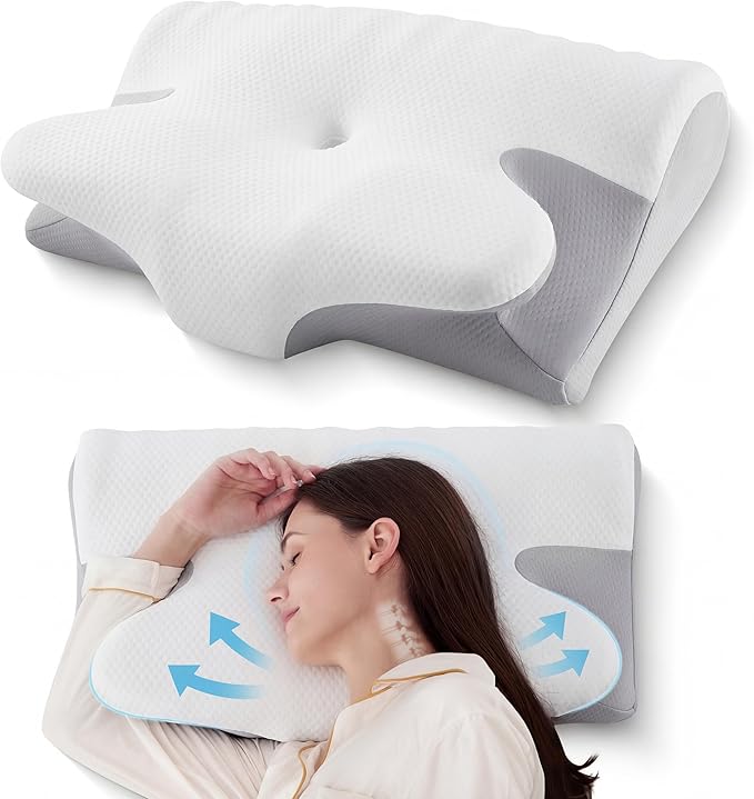 BDEUS Ergonomic Cervical Pillow for Side Sleepers, 2-in-1 Contour Orthopedic Memory Foam Pillow for Neck Shoulder Pain Relief, Sleep Apnea, Anti Snore, Pillow with Arm Rest, Head Cradle, White
