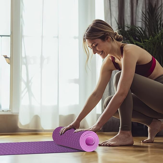 Yoga Mat 1/3" (8mm) Thick Non-Slip, Women Men Fitness & Exercise Mat, 72"Lx24"W Eco-Friendly TPE Workout Mat with Carrying Strap for Yoga, Pilates, Home Gym, Floor Exercises