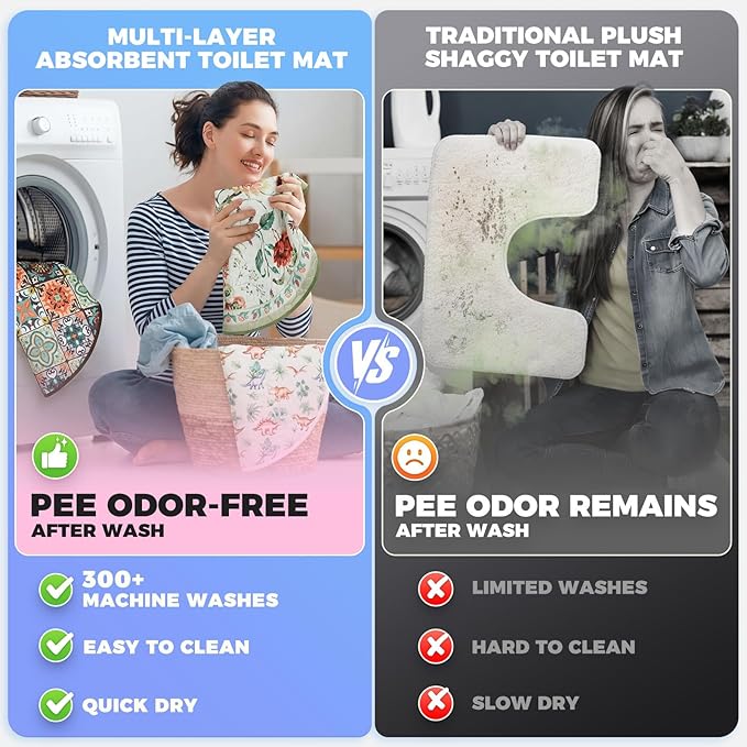 Washable Commode Potty Training Mats, Super Absorbent Reusable Toilet Training Rug for Kids, Leak-Proof & Non-Slip Adult Incontinence Toilet Mat, Bathroom Floor Protector Pads 4 Pack
