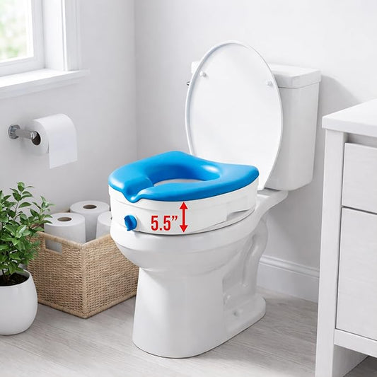 Platinum Health Soft-TOP 2.0 Deluxe Padded Raised Toilet Seat. Soft, Warm Padded Elevated Riser for Elongated/Round Toilets. Adds 5.5 Inches in Height for Safe Toileting. (no armrests)
