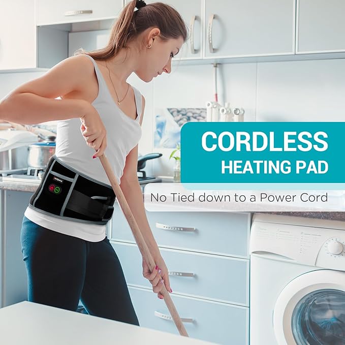 Comfytemp Cordless Heating Pad with Massager for Back, Portable Lower Back Massager FSA Eligible HSA Rechargeable Wireless Electric, Mothers Day Gifts for Women Mom Men Dad Seniors 3 Heat 30mins Off