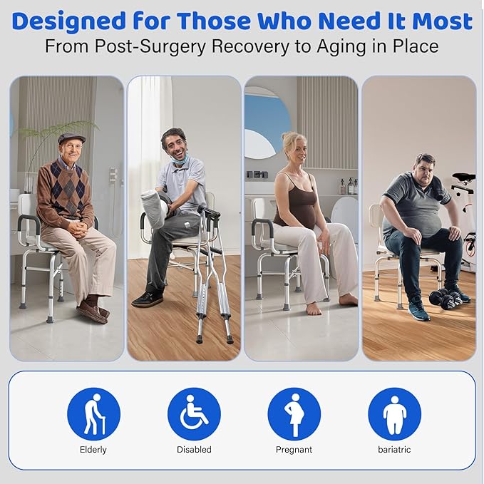 360° Swivel Shower Chair for Inside Shower,500lbs Swivel Shower Chair with Arms andBack, Adjustable Height Shower Chair forElderly and Disabled with Stable Non-SlipDesign Bathroom Tub Stool
