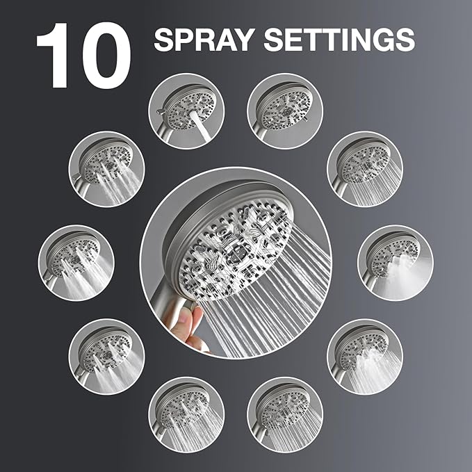 Handheld Shower Head 10 Mode Shower Heads High Pressure Shower Head Handheld with Brass Swivel Ball Bracket Showerheads & Handheld Showers Brush Nickel