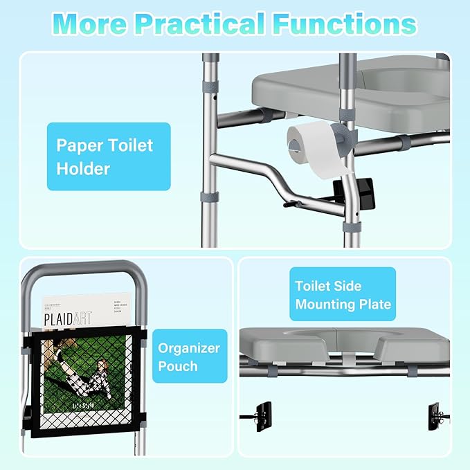 400lb Toilet Seat Riser for Seniors, Handicap Elevated Raised Toilet Seat with Handles, Adjustable Height & Width for Elderly, Pregnant, Fit Any Toilet