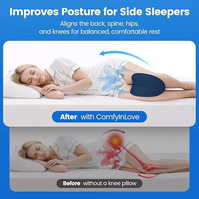 Knee Pillow for Side Sleepers, High-Density Memory Foam Leg Pillow for Side Sleeping, Heart-Shaped Design for Knees, Hips & Spinal Alignment, Blue