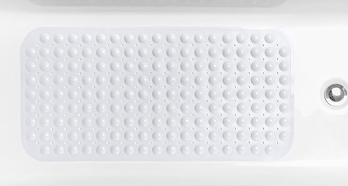 Large Non-Slip Bathtub & Shower Mat 31 inch x16 inch (Smooth/Non-Textured Tubs Only) Safe, Clean, Machine-Washable, Superior Grip&Drainage, Vinyl, Opaque White, Medium