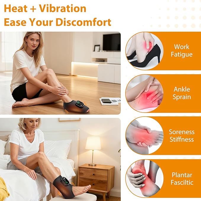 Cordless Ankle Massager with Heat, Neuropathy Foot Massager Ankle Heating Pad Wrap for Pain Relief 6 Heats 3 Vibrations, Timer & Auto Shut Off