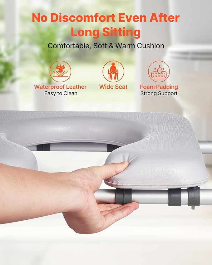 VEVOR Raised Toilet Seat with Arms, 400 lbs Load Capacity, Adjustable Height and Width, Commode Cushion Padded Elevated Toilet Seat Riser with Handles for Seniors, Elderly, Handicap, Disabled, Adults