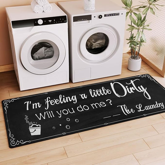 XLHOMO Laundry Room Rug Runner, 17"x60" Non Slip Nappa Leather Laundry Rugs, Black Farmhouse Washable Floor Laundry Mats for Laundry Room, Entryway, Kitchen, Bathroom, Mudroom, Washroom, Hallway Decor