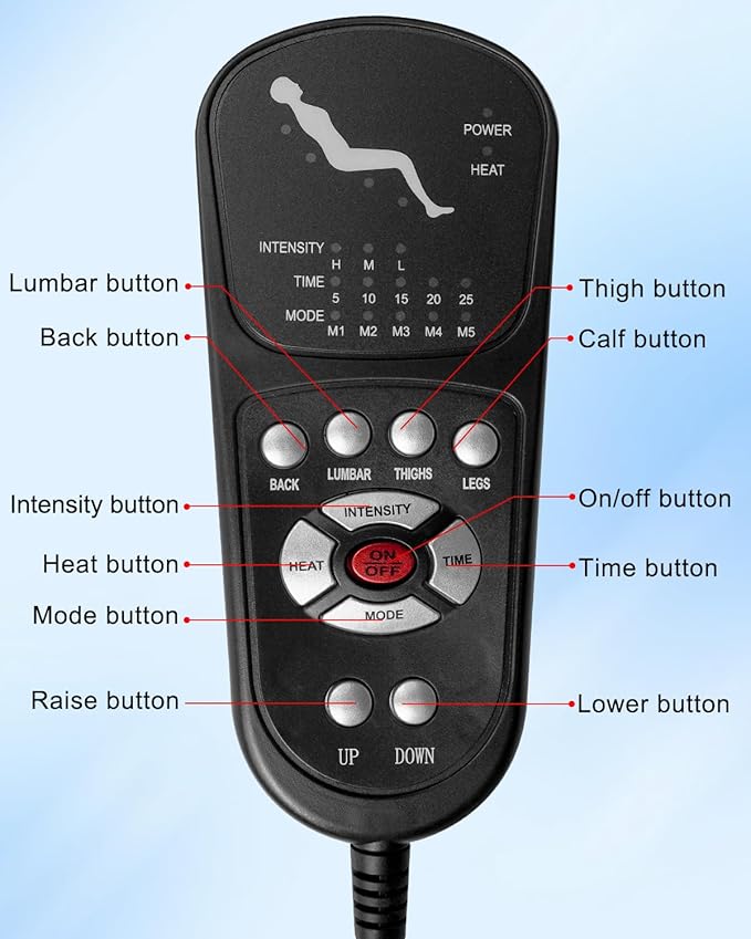 3 Pin 11 Button Massage Function Remote Handset Controller for Recliner Lift Chair, Controls 1 Lifting Up/Down Motor 4 Sets of Vibration Motors 1 Heating Pad