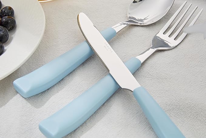 ANNOVA Silverware Set Stainless Steel Colorful Handle Tableware Kitchen Flatware Set Utensils, Includes Dinner Knives, Forks, Spoons, Salad Forks & Dessert Spoons (Light Blue, 20 Pieces)