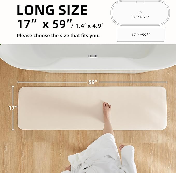 TYUU Bathroom Mat Quick Dry, Bathroom Rugs Non Slip Washable Thin Absorbent Bath Mat Fits Under Door Bathroom Floor Mat Perfect for Bath, Shower, or Sink 17"x59" Beige