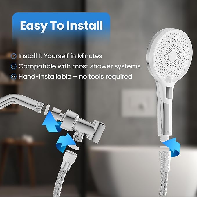 High Pressure Shower Head- 3-mode Handheld ShowerHead- Removable & Adjustable Overhead Spray, Detachable Showerhead Set (Shower Head, Chrome)