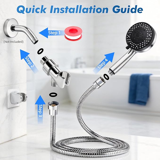 Handheld Shower Head with Hose, 10-Mode High Pressure Rainfall Showerhead with Filter & Extra Long 79” Hose, Adjustable Height Hand Held Shower Sprayer with Adhesive Shower Head Holder