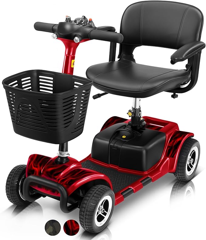 Vive 4 Wheel Mobility Scooter - Electric Powered Wheelchair Device - Compact Heavy Duty Mobile for Travel, Adults, Elderly (Red Fire)