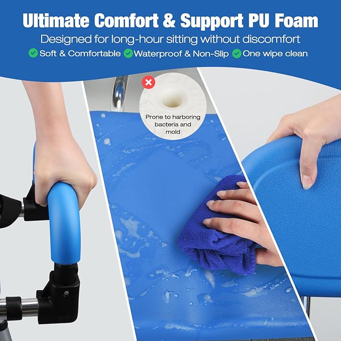 4-in-1 Wide 360° Swivel Shower Chair for Elderly and Disabled, Adjustable Height & Arms Width Padded Shower Chair for Inside Shower & Bathroom Bath Tub, 300lb Capacity Bariatric Shower Seats with Arms
