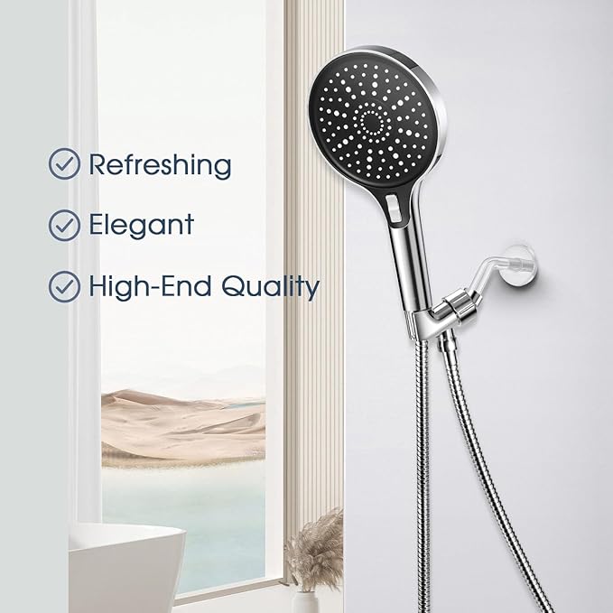 High Pressure 6" Full Body Coverage Handheld Shower Head - Wide Panel Powerful Spray for Easy Hair Washing & Effortless Cleaning - 79" Extra Long Stainless Steel Hose & 360° Swivel Bracket