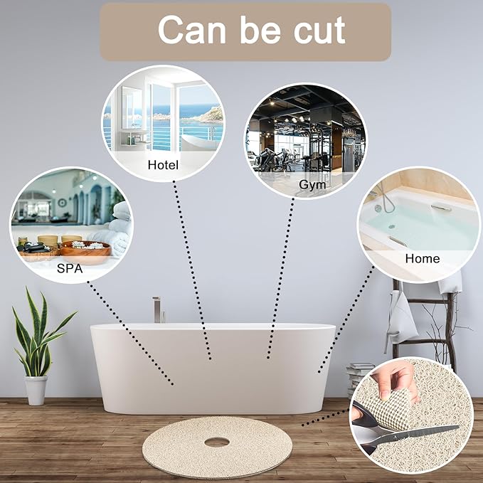 Shower Mat Non Slip, Round Shower Mat for Inside Shower, Non Slip Bathtub Mat, Fast Drying Bath Tub Mats, Loofah Mat for Shower Bathroom, Quick Drying, Resistant (Beige, 24 x 24 Inch)
