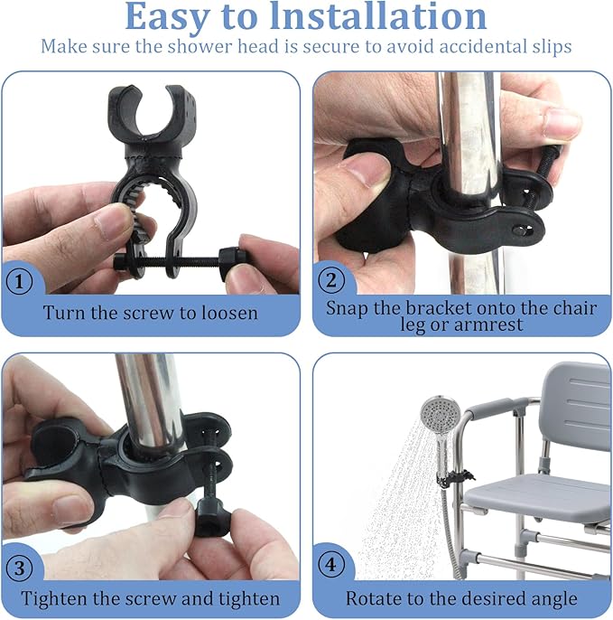 4 PCS Handheld Shower Head Holder, Elderly Bath Chair Handheld Shower Head Holder Attachment for Shower Chair, Non-Slip Stand and Adjustable Attachment for Seniors and Disability Safety