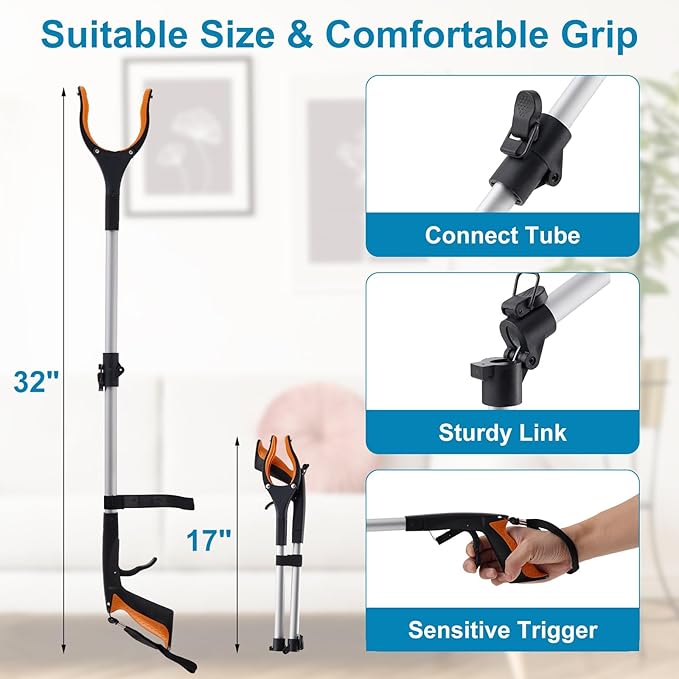 360° Rotating Grabber Reacher Tool, 32" Grabbers for Elderly 2 Pack Reaching Assist Tool – Heavy Duty Handheld Gripper for Trash Pickup, Elderly, Surgery Recovery, Wheelchair Lightweight Mobility Aid
