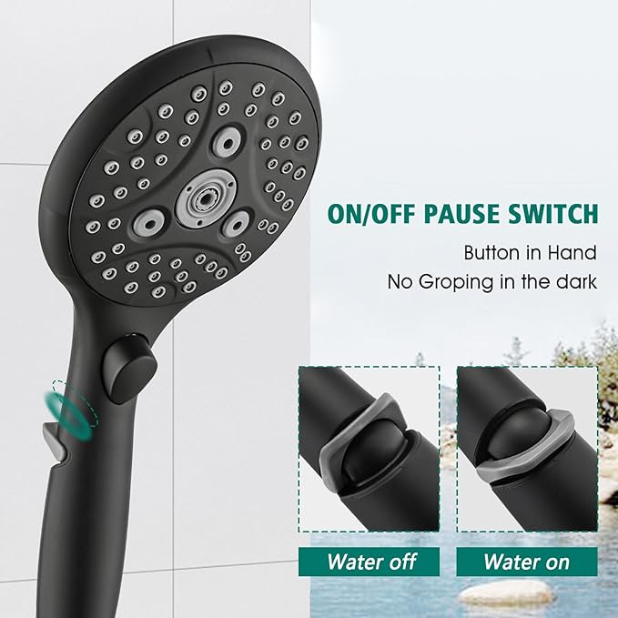 Handheld Shower Head with Slide Bar Combo, 6 Settings Handheld Shower with ON/OFF Pause Switch, Adjustable Height 27.5" Long Slide Bar, Wall Supply Elbow and 6.6ft Shower Hose, Matte Black