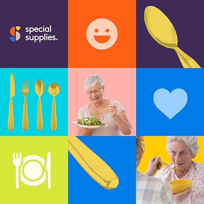 Special Supplies Premium Stainless Steel Weighted Flatware for Parkinson's Patients- Adaptive Silverware for Adults with Hand Tremors-Wide Non-Slip Grip, Easy to Clean -Weighted Silverware For Elderly