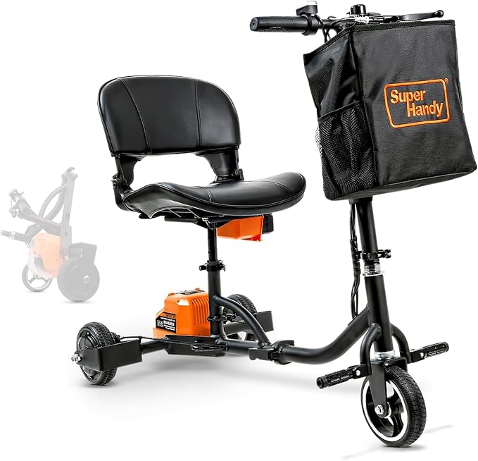 SuperHandy Passport Mobility Scooter for Adults- Foldable, 3 Wheel, Airline Travel Friendly - 13 Mile Range, Includes 2 Removable 44.4V Lithium-ion Batteries & Charger (275 Lbs)
