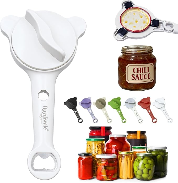 4-in-1 Jar Opener, Adjustable Jar Opener for Seniors, Kitchen Tool Designed Specifically for Seniors and Those with Limited Physical Strength, Suitable For Beer, Salad Dressing, Jar(White)