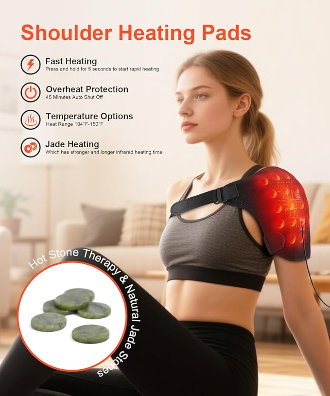 Shoulder Heating Pads for Pain Relief - Jade Stone Heated Shoulder Wrap with 3 Temperature Settings, Ideal for Rotator Cuff, Shoulder Soreness Relief at Home,Office