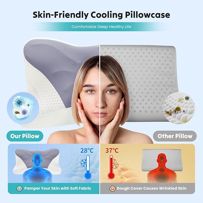 OLIXIS Cervical Neck Pillow for Pain Relief, Ergonomic Memory Foam Pillows for Sleeping, Cooling Side Sleeper Pillow for Neck Support, Contour Pillow Orthopedic Bed Pillow for Back Stomach Sleepers