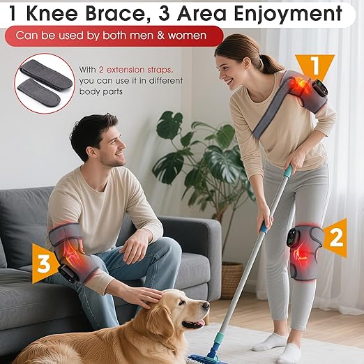 Cordless Heated Knee Massager with Vibration, FSA Eligible HSA Heated Knee Brace Wrap Heating Shoulder Brace for Knee Shoulder Elbow, Heating Pad with 6 Heating Levels, 3 Massage Modes & Timer (Grey)
