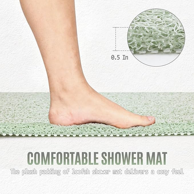 Joyhalo Shower Mat Bathtub Mat Non Slip, Bathmats Non Slip, Quick Drying Foot Scrubber Loofah Mats for Shower, Tub, Bathroom, Home, 17x24inch, Mint Green