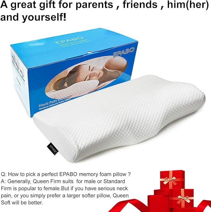 EPABO Contour Memory Foam Pillow Orthopedic Sleeping Pillows, Ergonomic Cervical Pillow for Neck Pain - for Side, Back and Stomach Sleepers, Free Pillowcase Included (Firm & Near King)