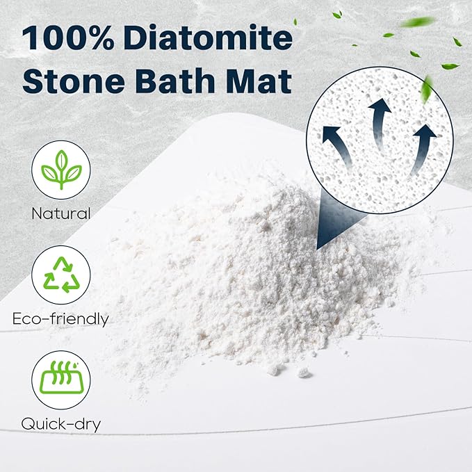 Diatomaceous Earth Stone Bath Mat, Quick Dry Non-Slip Super Absorbent Diatomite Stone Mats for Bathroom (White 1 Pack)