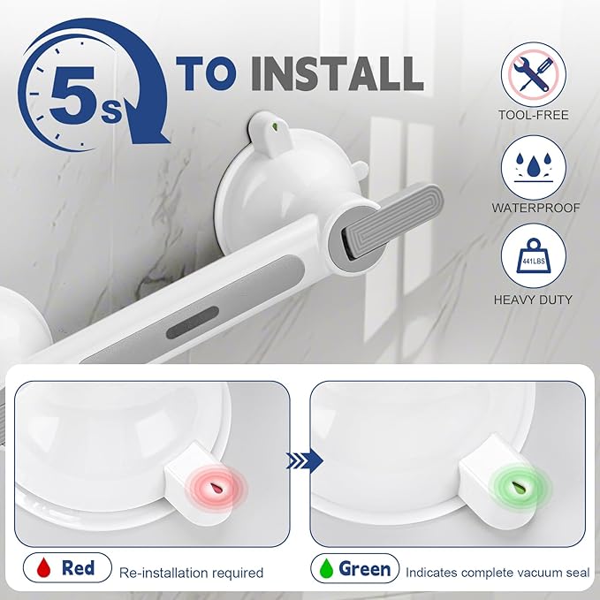 Shower Handle MAX 441LBS, Heavy Duty Suction Cup Grab Bar for Shower Bathtub, No Drilling Safety Handle for Elderly Disabled Handicap Seniors, 12.6-Inch Removable Bathroom Handrail with Non-Slip Mat