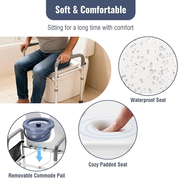 Yescom Raised Adjustable Toilet Seat with Steel Step Stool Bedside Commode for Elderly Seniors Disabled Handicapped