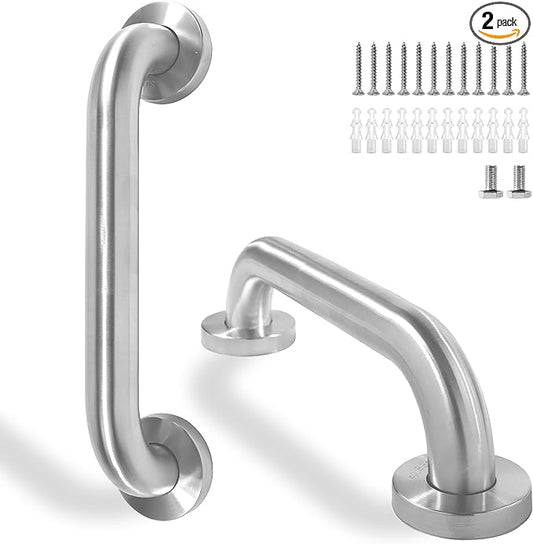 Shower Grab Bar, 2 Pack 12 Inch Brushed Nickel Bathroom Safety Bar, 1.25" Diameter 304 Stainless Steel Grab Bars for Bathtubs and Showers, Handicap Shower Grab Bar for Seniors Elderly