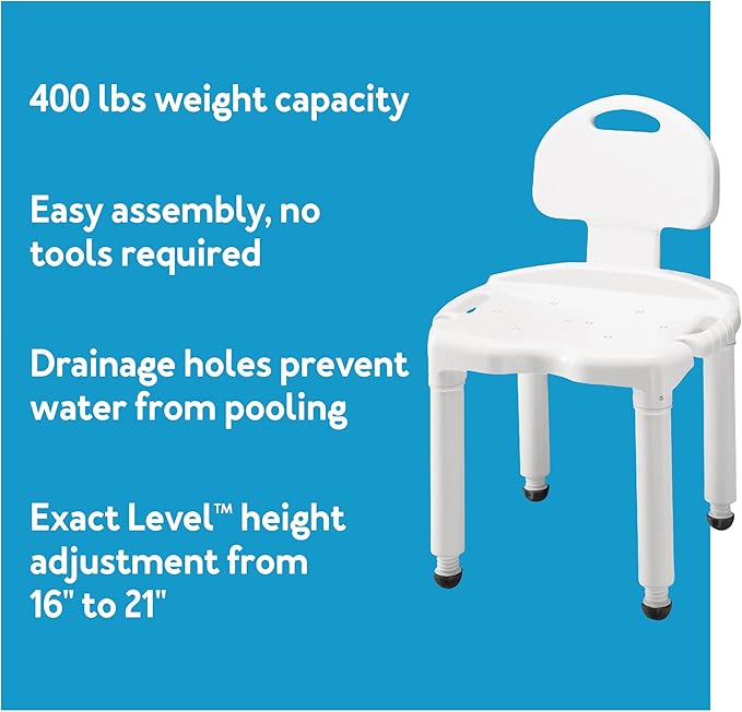 Carex Bath Seat And Shower Chair with Backrest for Seniors, Bath Chair For Elderly, Disabled, Handicap, and Injured Persons, Supports Up To 400lbs, Shower Seat For Inside Shower, Made in USA
