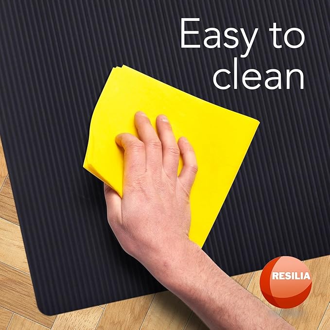 RESILIA Black Plastic Floor Runner - Embossed Wide Rib Waterproof Vinyl, Heavy Duty Protector Mat for Indoor Hardwood, Hard Floors, Garage, Entryway, Kitchen, & Outdoor Use, 15" x 48", Made in USA
