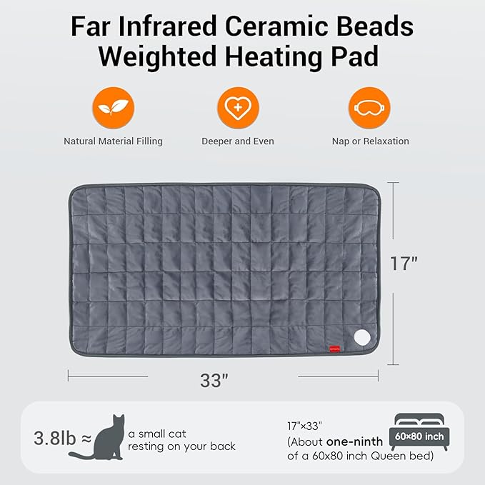 Comfytemp Weighted Large Heating Pad 17"×33" for Back & Period, FSA Eligible Far Infrared Electric Heat Pad, Mothers Day Gifts for Mom Women, HSA King Size Heated Pad with Evenly Filling Ceramic Bead
