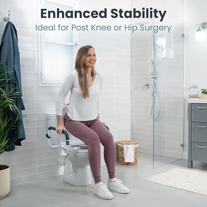 PELEGON Toilet Safety Rails (250lb) - Adjustable Toilet Safety Rails, Toilet Bar for Elderly Adults, Toilets Rails for Seniors, Toilet Seat with Handles for Elderly & Disabled Toilet Grab Bar - 1 Pack