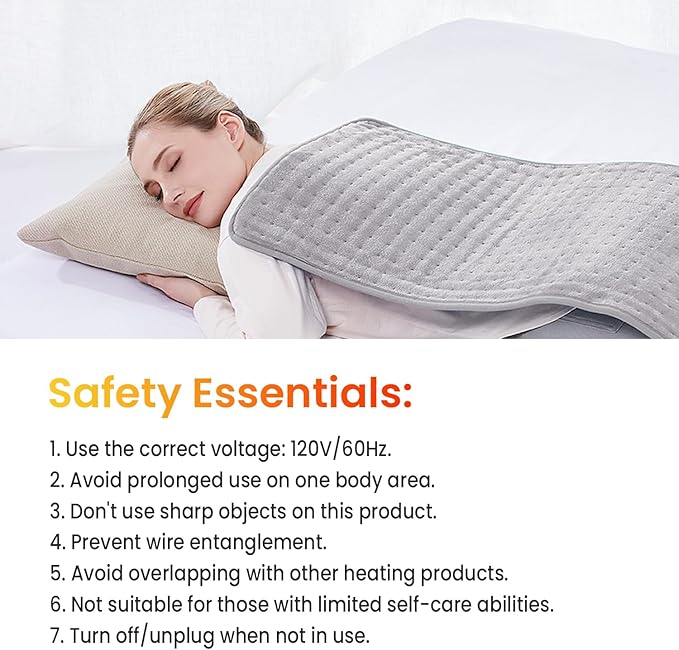 WOOMER Extra Large Heating Pad, 17"x33" XL Heating Pad, Heat Pad with Multi-Color Option, Moist Heat Therapy Feature, Auto Shut-Off, Power Cords Storage Belt