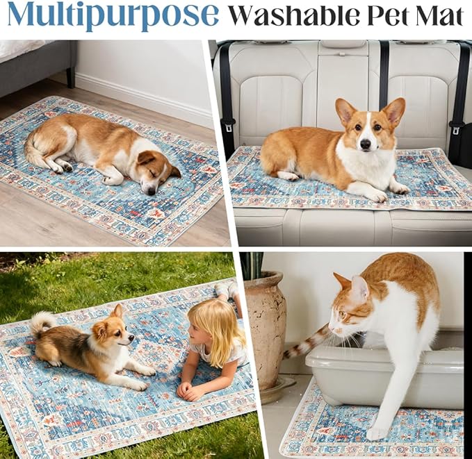 Washable Pee Pads for Dogs 2 Pack Reusable Puppy Training Pads 24"x18" Super Absorbent Waterproof Dog Training Pads, Non-Slip Potty Pads Whelping Pads Litter Mat Pet Supplies - Blue/Mix